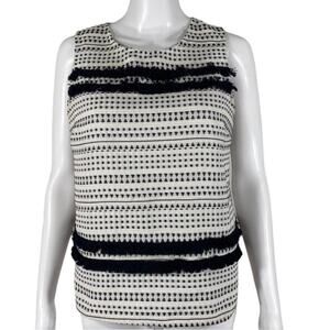 Pixley Women's Medium White and Black Sleeveless Formal Peplum Blouse